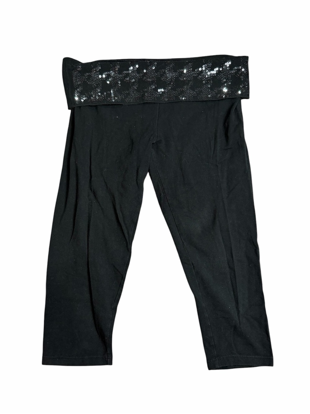 Victoria’s Secret Y2K Black Foldover Capri Leggings Sequin Waist Size Small